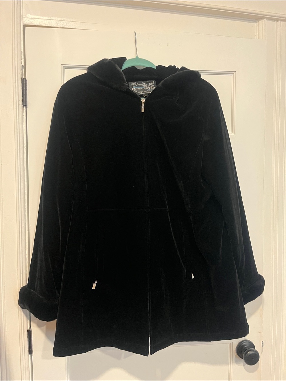 Women's Black Teddy Zip-Front Hooded Jacket